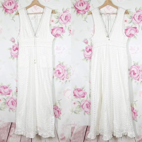 Free People Dresses & Skirts - NEW Free People Running Through My Mind Midi Ivory Floral Eyelet Dress L